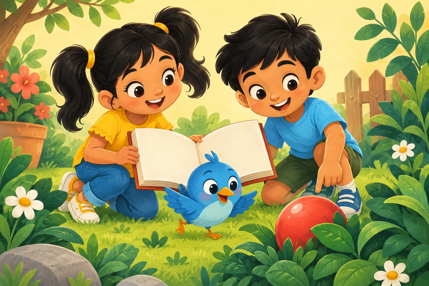 Snoozo Learn’s illustrated learning adventure with children and Pip the bird