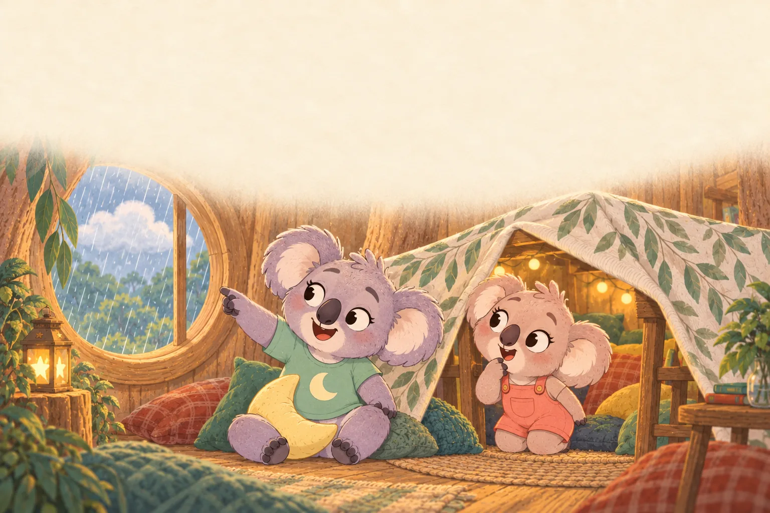 Zippy listens as Snoozo shows her the cloud outside the window.